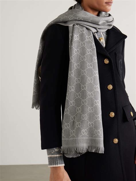 gucci grey scarf women's|gucci and net sten scarf.